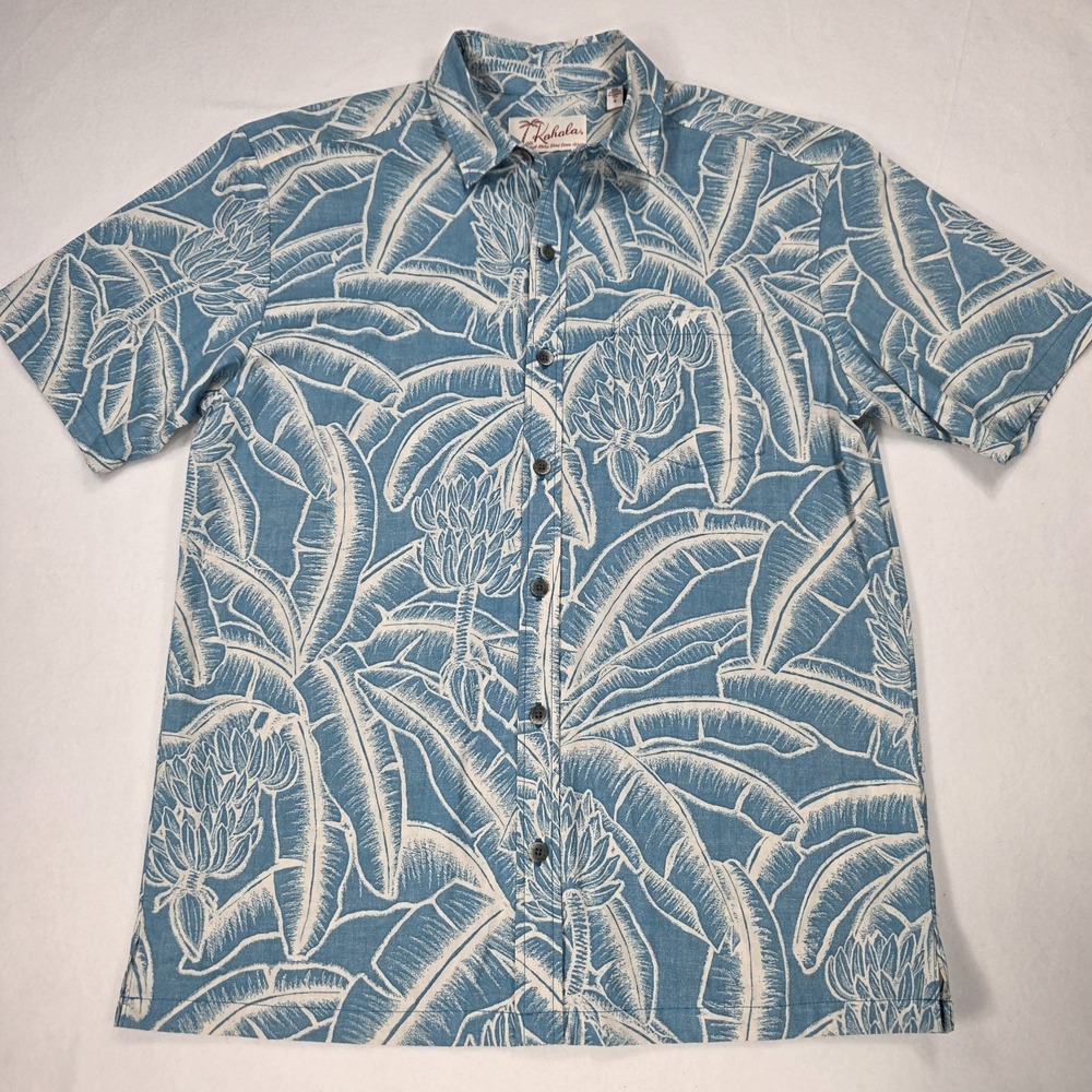Vintage Kahala Top Banana Hawaiian Shirt Blue Cotton Reverse Print Men's Small